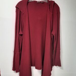Chicos Zenergy Cardigan Women's 3 US XL Dark Burgundy Hoodie Open Waffle Knit